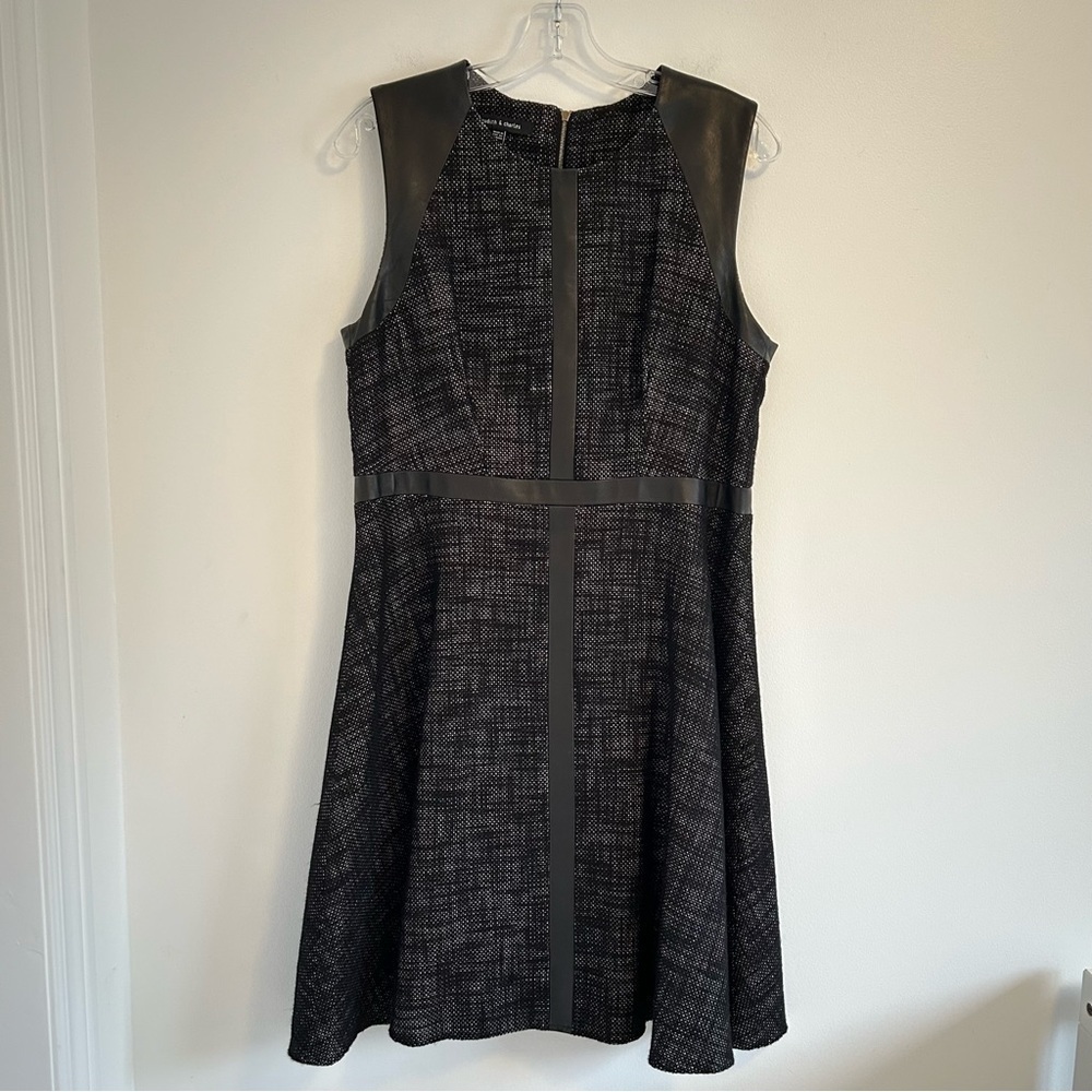 Judith & Charles Linen Blend Sleeveless Midi Dress with Leather Size 10 - Picture 3 of 17